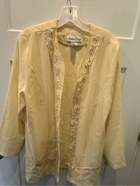 Hosanna Design Embellished Cream Open Front Jacket Beaded Blazer M